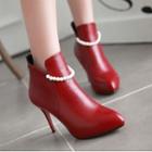 Faux Pearl Accent Pointy Heel Ankle Boots