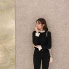 Frill-trim Winter Top Black - One Size