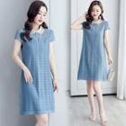 Short-sleeve Perforated Shift Dress