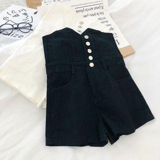 Plain High-wist Single-breasted Shorts