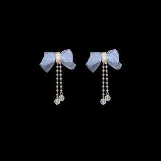 Bow Organza Faux Crystal Fringed Earring 1 Pair - Gold & White - One Size