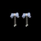 Bow Organza Faux Crystal Fringed Earring 1 Pair - Gold & White - One Size