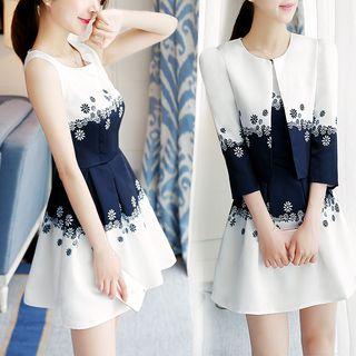 Set: Cropped Jacket + Printed Sleeveless Dress