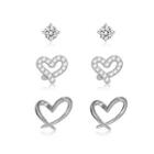 Sterling Silver Simple Romantic Heart Shaped Cubic Zircon Three-piece Stud Earrings Silver - One Size