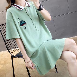 Elbow-sleeve Ruffled Polo Dress