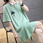 Elbow-sleeve Ruffled Polo Dress