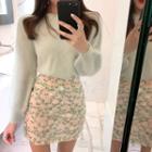 Knit Pullover / Floral Pencil Skirt