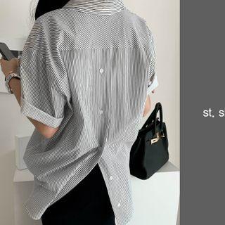 Button-back Stripe Shirt Black - One Size