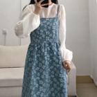 Plain Blouse / Floral Midi A-line Overall Dress