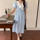 Short-sleeve Midi A-line Wrap Dress Sky Blue - One Size