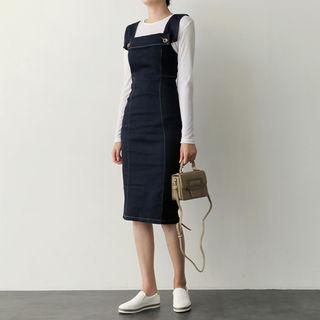 Pencil-fit Denim Pinafore Dress