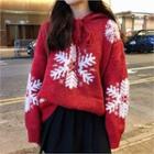 Hooded Snow-flake Patterned Sweater Red - One Size
