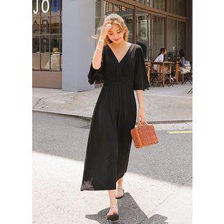 Plus Size - Deep V-neck Empire Dress