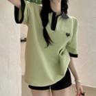 Contrast Collar Polo Shirt Green - One Size