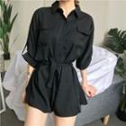 Plain Tie Waist Playsuit