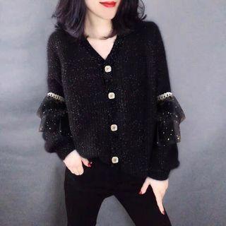 Ruffle Glitter Cardigan Black - One Size