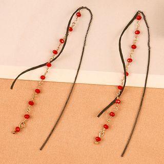 Bead Fringe Threader Earring 1 Pair - Gold & Red & Black - One Size