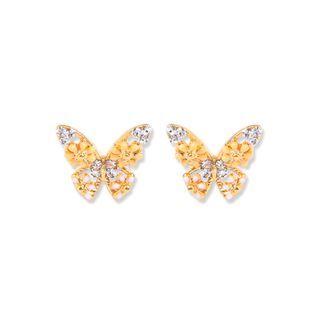 Fashion And Elegant Plated Gold Orange Enamel Butterfly Earrings With Cubic Zirconia Golden - One Size