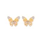 Fashion And Elegant Plated Gold Orange Enamel Butterfly Earrings With Cubic Zirconia Golden - One Size