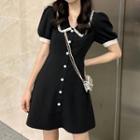 Short-sleeve Lace Trim Button-up Mini Dress / Midi Dress