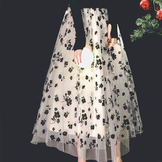 Floral Velvet Mesh Maxi Skirt