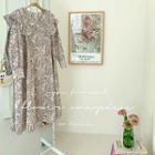 Frilled Wide-collar Long Floral Dress Cream - One Size