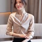 Long-sleeve Twist-front V-neck Chiffon Blouse