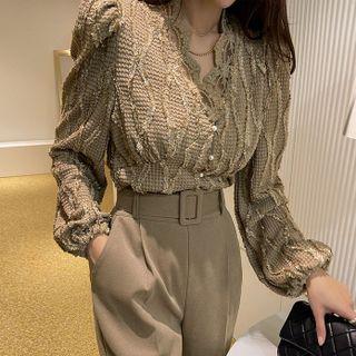 Lace-trim Fringed Cropped Blouse