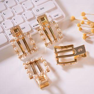 Faux Pearl Rhinestone Square Hair Clip A0352 - Square - One Size