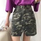 Camo Print Denim Mini Skirt