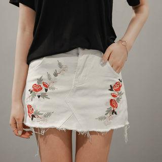 Inset Shorts Embroidered Mini Skirt