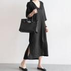 Deep V-neck Linen Long Shift Dress