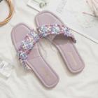 Faux Pearl Crisscross Tweed Flat Slide Sandals