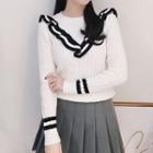 Frill Trim Cable Knit Sweater
