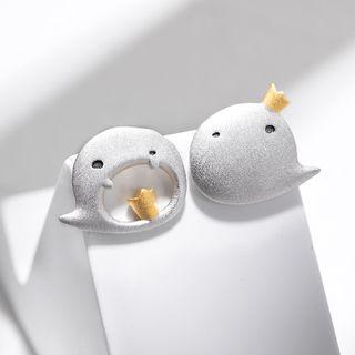 Cartoon Ghost Ear Stud 1 Pair - Silver & Gold - One Size