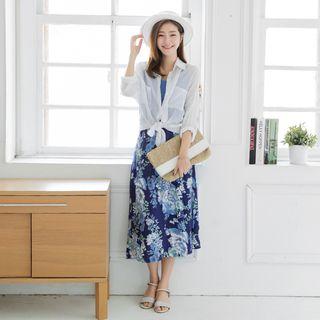 Printed Denim Spaghetti-strap Dress