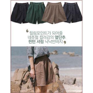 Button-trim Shirred Shorts