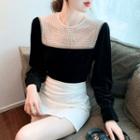 Flared-cuff Faux Pearl Panel Blouse