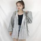 Hooded Striped Buttoned Jacket
