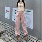 Cargo Harem Pants / Button-up Crop Tank Top
