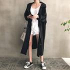 Drawcord Zipper Linen Blend Maxi Hoodie