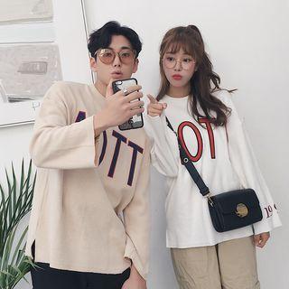 Couple Matching Lettering Slit-side Pullover