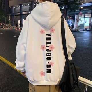Drawstring Flower Print Lettering Hoodie
