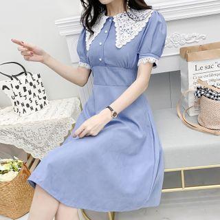 Crochet Collar Short-sleeve Midi A-line Dress