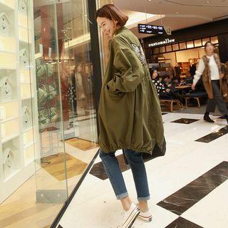 Embroidered-back Zip-up Safari Jacket Khaki - One Size