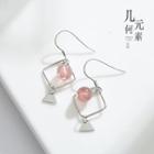 925 Sterling Silver Bead & Triangle Dangle Earring Earring - Pink Faux Crystal & Geometry - Silver - One Size
