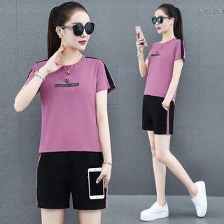 Set: Short-sleeve Two-tone T-shirt + Sweatshorts