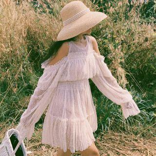 Cutout Cold Shoulder Long Sleeve Lace Dress
