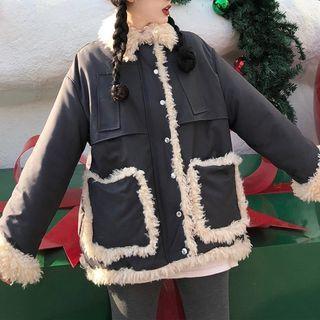 Furry Trim Button-up Padded Jacket