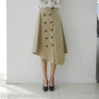 Diagonal-hem Double-button A-line Midi Skirt